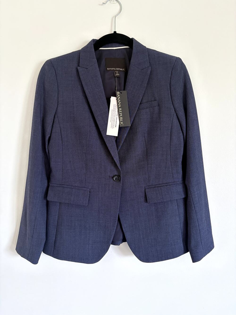 Banana Republic NWT Wool Blend Blazer Blue Gray Single Button Suit Jacket 0P